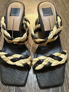 Dolce Vita Black and Natural Braided Slide Mules